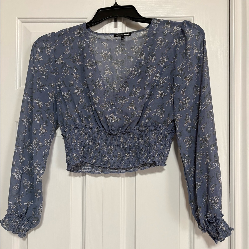 Fashion Nova Blue Floral Blouse